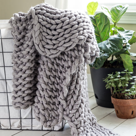 Chunky Knit Grey Throw - Unique Linens Online