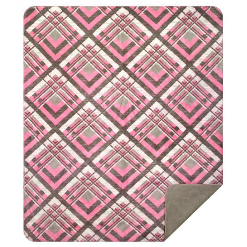Pink & Grey Plaid Denali Blanket - Unique Linens Online