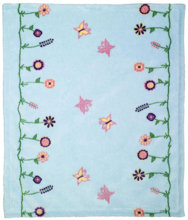 Whimsical Floral Blue Denali Baby Blanket - Unique Linens Online