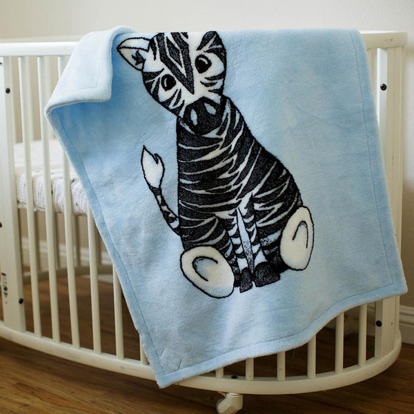 Baby Zebra Blue Denali Baby Blanket - Unique Linens Online