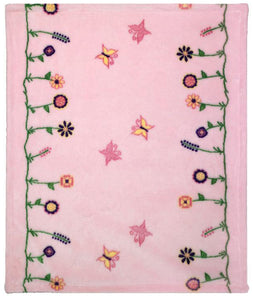Whimsical Floral Pink Denali Baby Blanket - Unique Linens Online