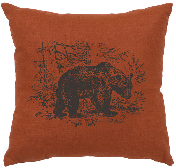 Bear Scene Decorative Linen Pillow Wooded River - Unique Linens Online