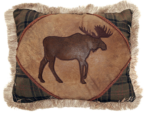 Moose with Cedar Hills Plaid Pillow Carstens - Unique Linens Online