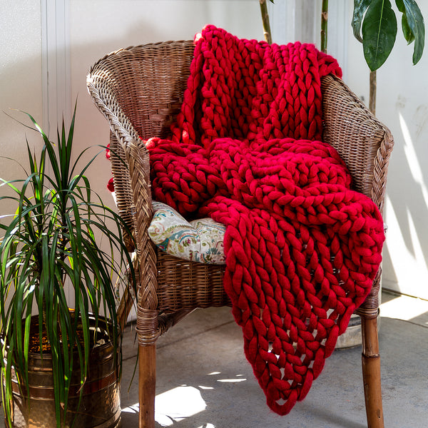 Chunky Knit Red Throw - Unique Linens Online