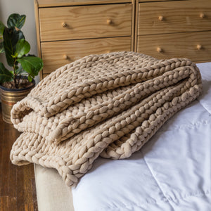 Chunky Knit Taupe Throw - Unique Linens Online