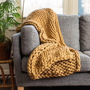 Chunky Knit Camel Throw - Unique Linens Online