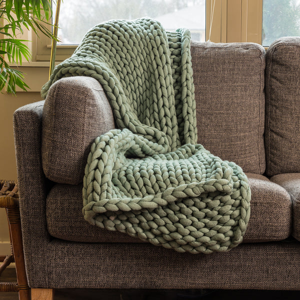 Chunky Knit Sage Throw - Unique Linens Online