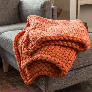 Chunky Knit Coral Throw - Unique Linens Online