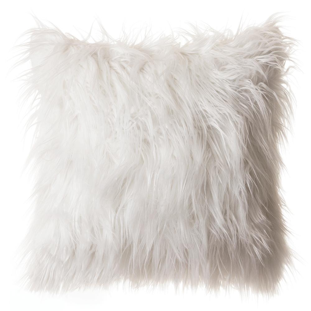 White Mongolian Faux Fur Pillow Carstens - Unique Linens Online