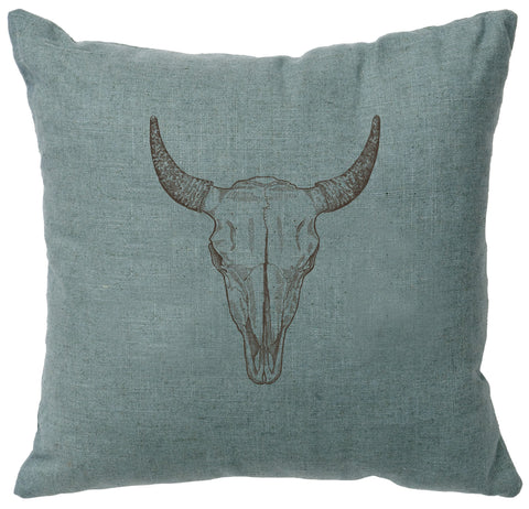 Bull Skull Decorative Linen Pillow Wooded River - Unique Linens Online