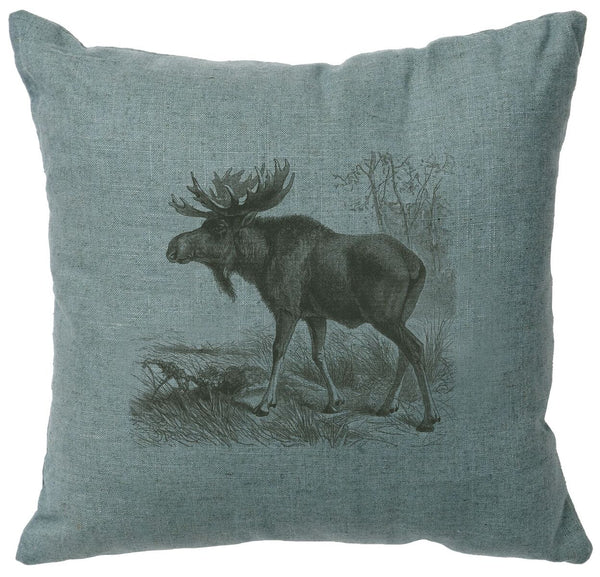 Moose Scene Decorative Linen Pillow Wooded River - Unique Linens Online