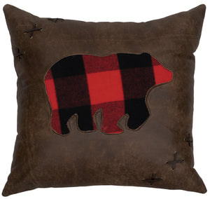 Buffalo Plaid Leather Pillow Wooded River - Unique Linens Online