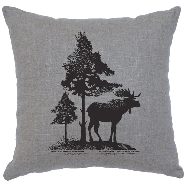 Moose Trees Decorative Linen Pillow Wooded River - Unique Linens Online