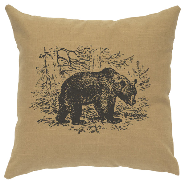 Bear Scene Decorative Linen Pillow Wooded River - Unique Linens Online