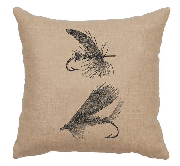 Flies Decorative Linen Pillow Wooded River - Unique Linens Online